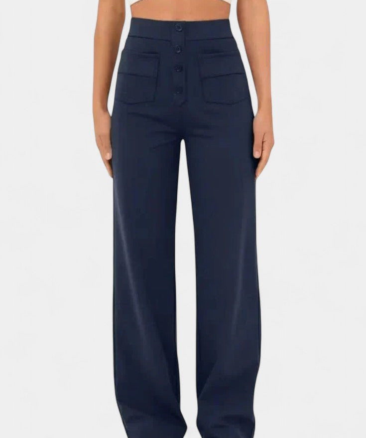 Nova Pantalones Rectos de Cintura Alta y Elasticidad