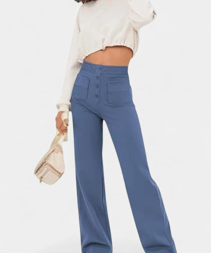 Nova Pantalones Rectos de Cintura Alta y Elasticidad