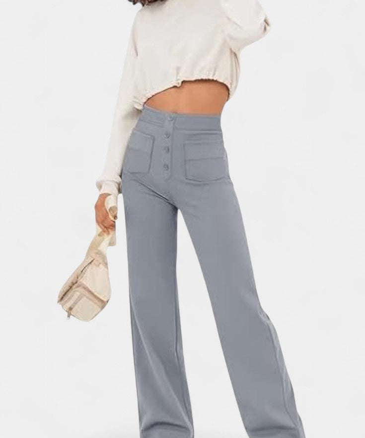 Nova Pantalones Rectos de Cintura Alta y Elasticidad