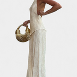 Pilarica Conjunto Elegante Plisado de Top Asimétrico y Pantalón Fluido