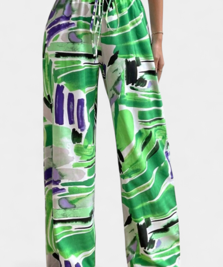 Senda Pantalones de Pierna Ancha con Estampado Abstracto