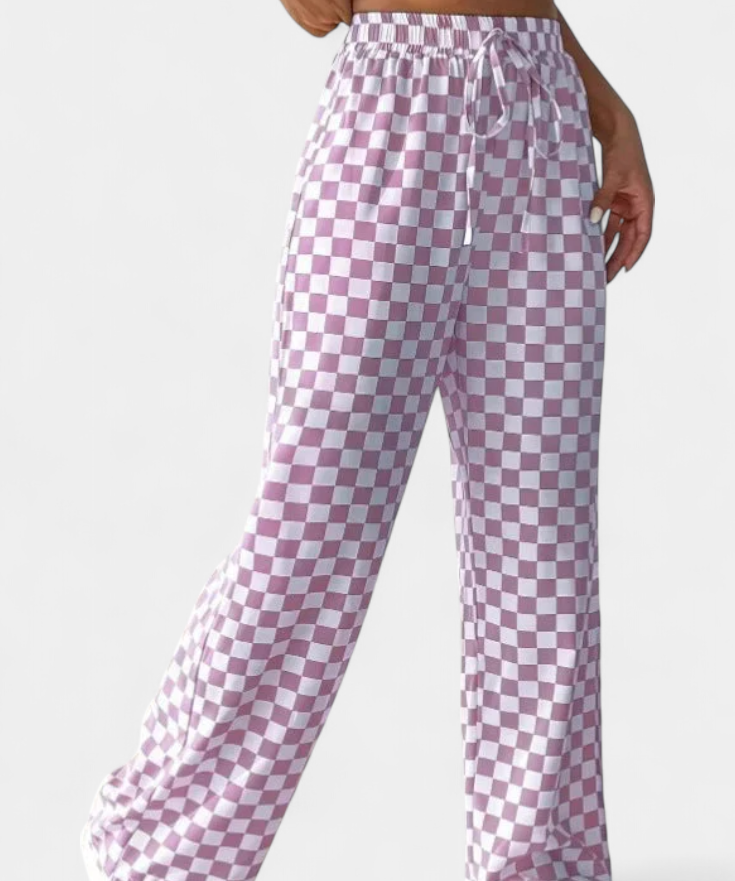 Hilaria Pantalones de Pierna Ancha con Estampado a Cuadros