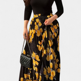 Samar Conjunto Estampado con Falda Plisada Floral y Top Negro