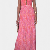 Prisca Vestido Maxi Plisado con Espalda Abierta y Cuello Halter