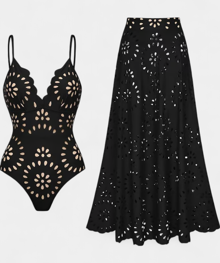 Ahria Swimsuit con Falda y Detalle Floral Calado