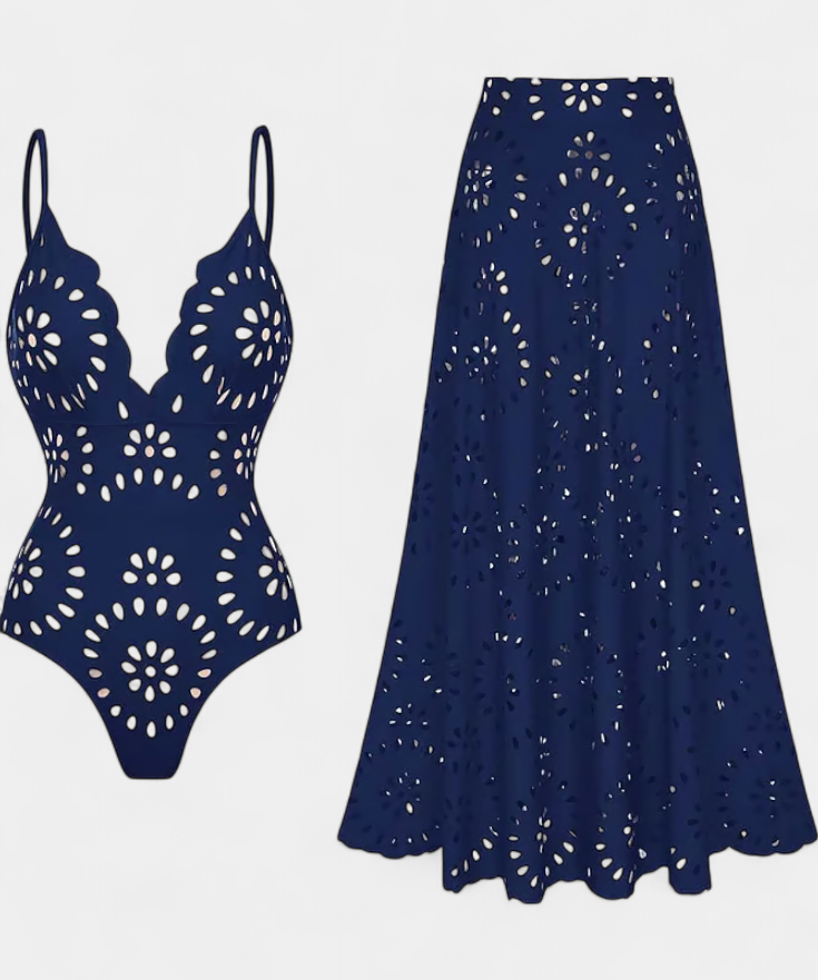 Ahria Swimsuit con Falda y Detalle Floral Calado