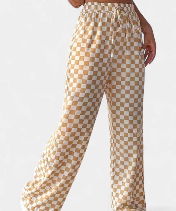 Hilaria Pantalones de Pierna Ancha con Estampado a Cuadros