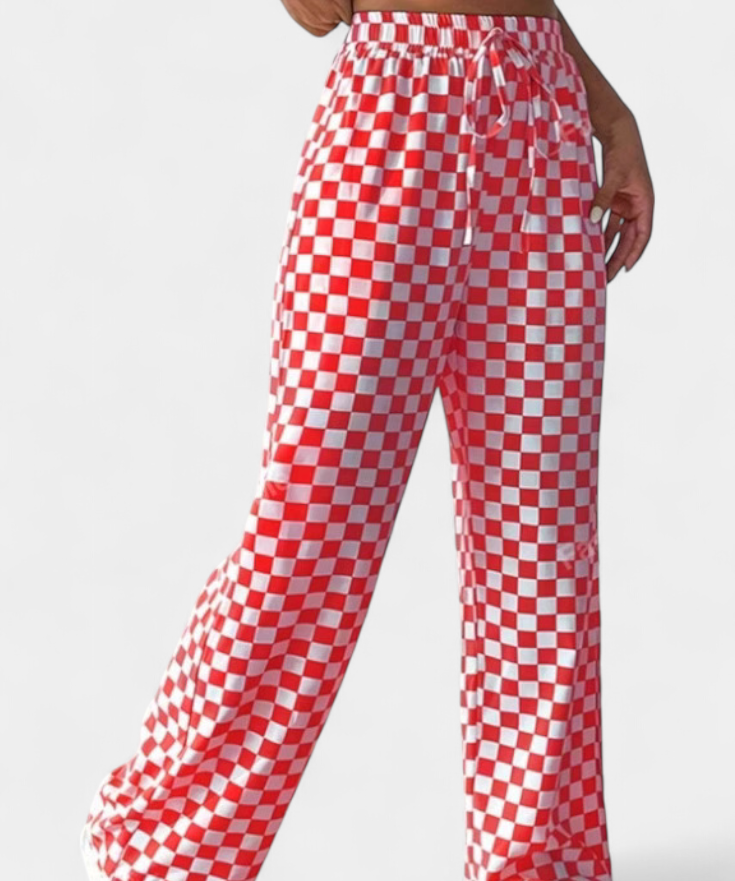 Hilaria Pantalones de Pierna Ancha con Estampado a Cuadros
