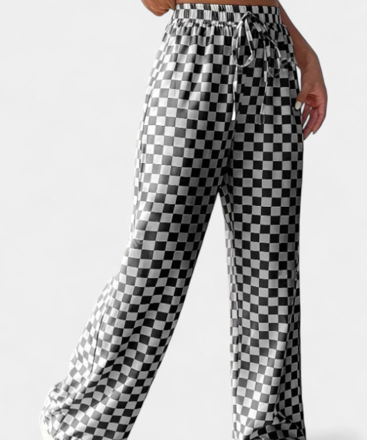 Hilaria Pantalones de Pierna Ancha con Estampado a Cuadros