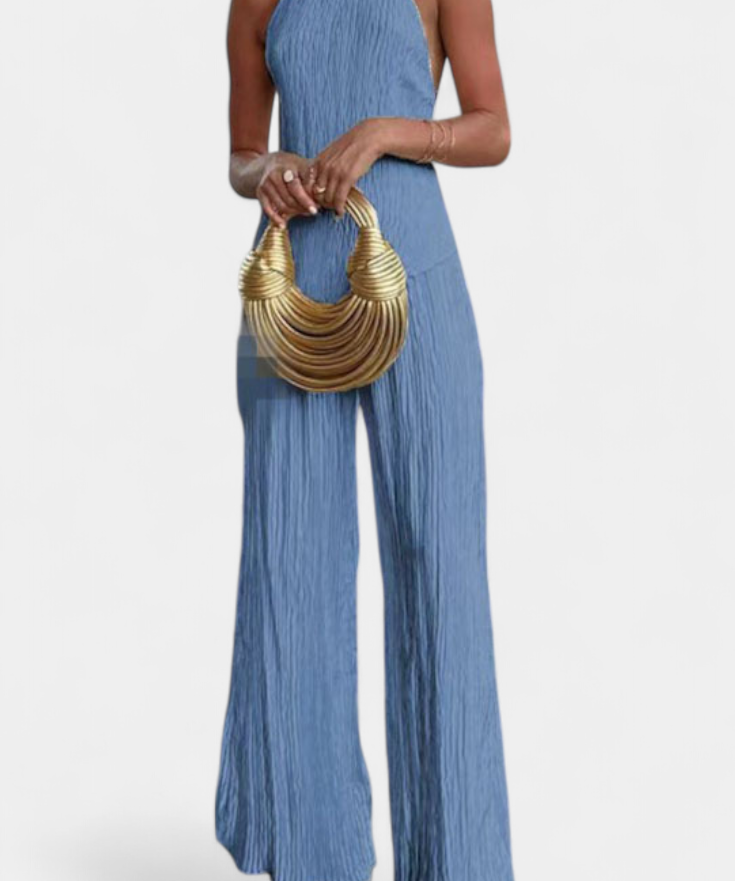 Pilarica Conjunto Elegante Plisado de Top Asimétrico y Pantalón Fluido