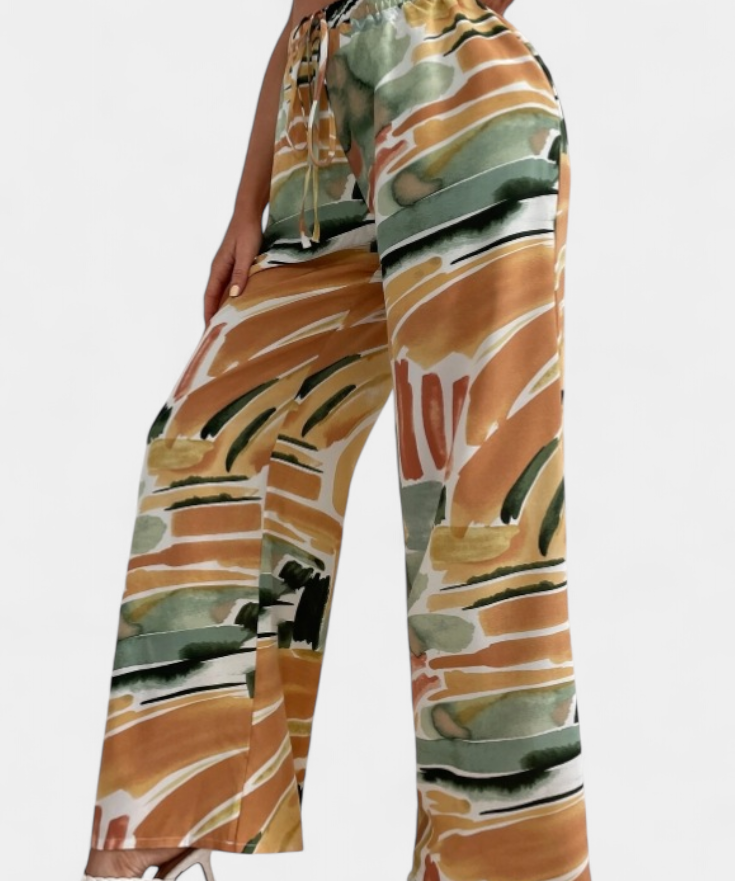 Senda Pantalones de Pierna Ancha con Estampado Abstracto