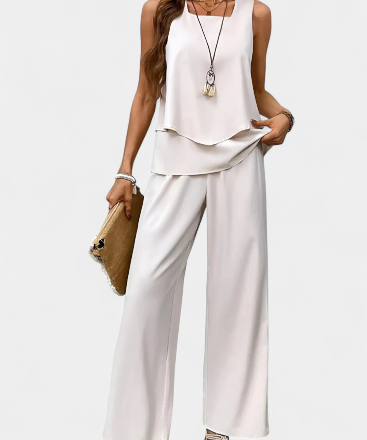 Martina Conjunto Boho Elegante Sin Mangas con Pantalón Recto Estampado
