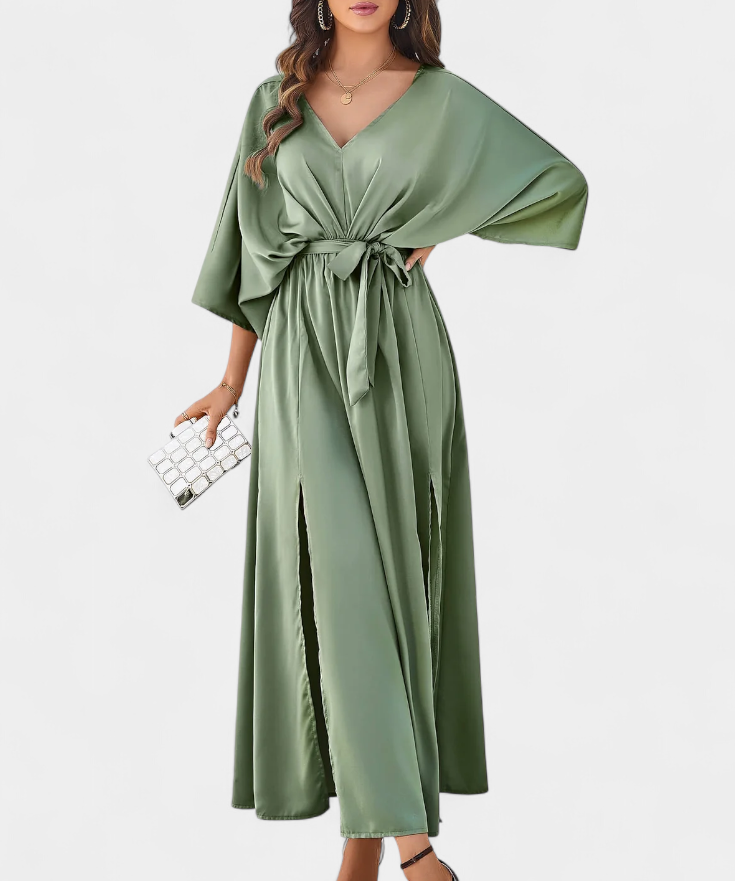 Milly Vestido Elegante con Abertura y Lazo