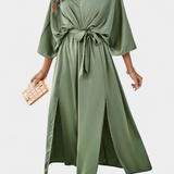 Milly Vestido Elegante con Abertura y Lazo